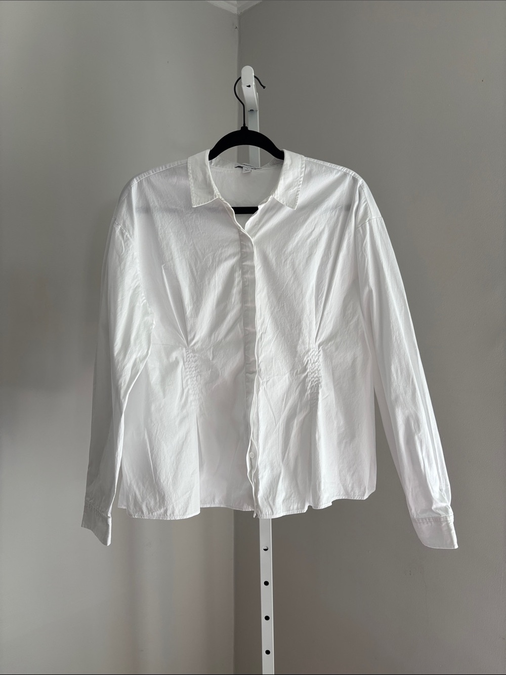 Nordstrom White Button-Down Collared Shirt Cinched Waist Women’s Size L Classic